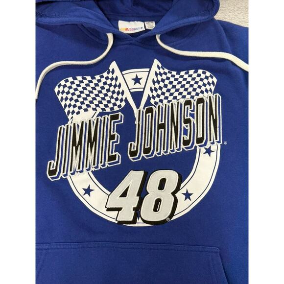 Jimmy Johnson #48 NASCAR Hoodie Men’s Sz M Blue Pullover Sweatshirt Racing Flags - Picture 4 of 9